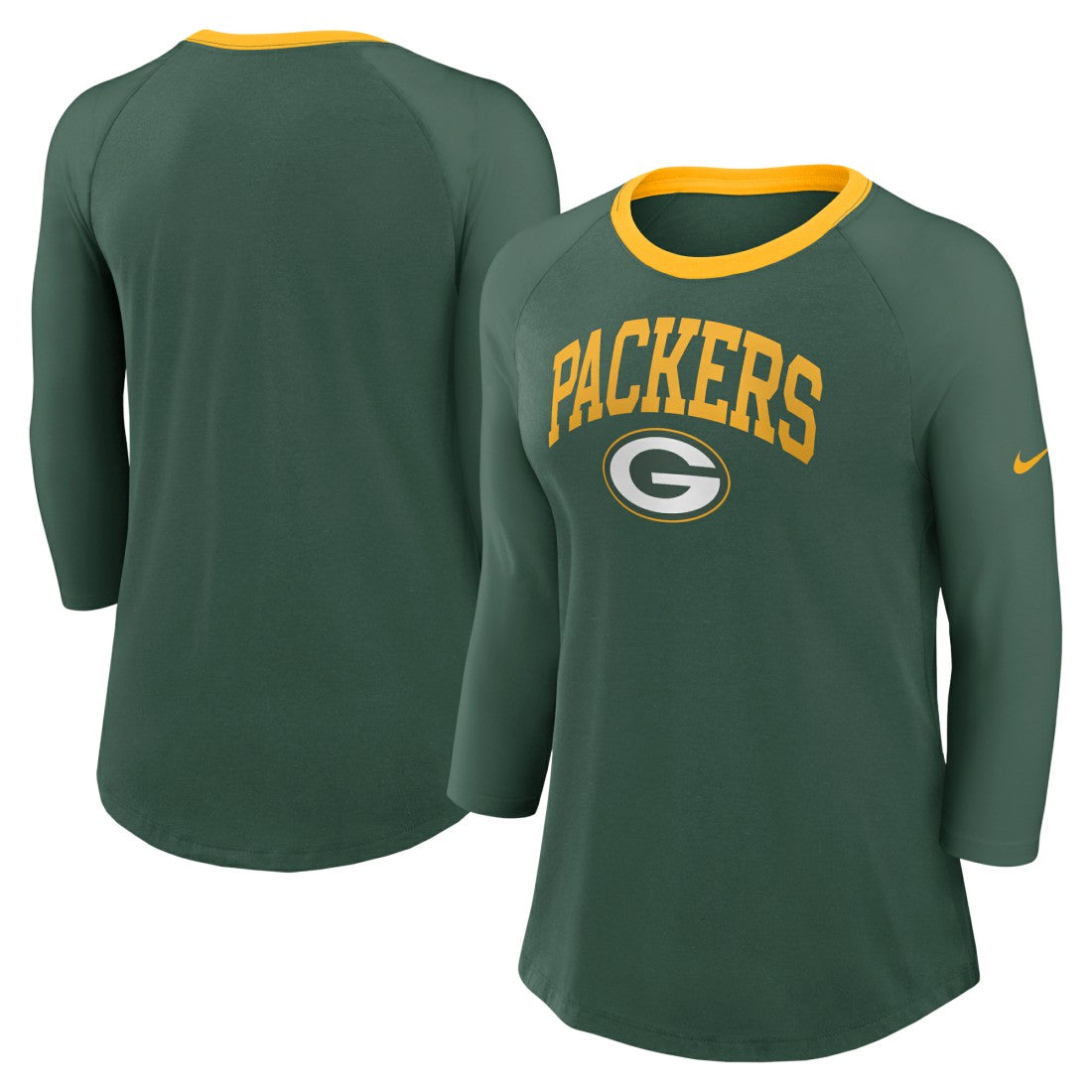 Green Bay Packers Nike Women's 3/4 Sleeve Raglan Fashion Top