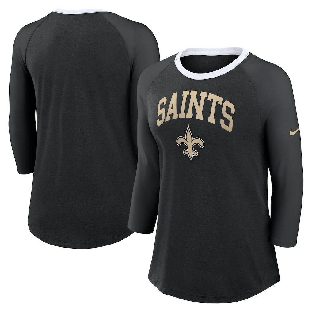 New Orleans Saints Nike Women's 3/4 Sleeve Raglan Fashion Top