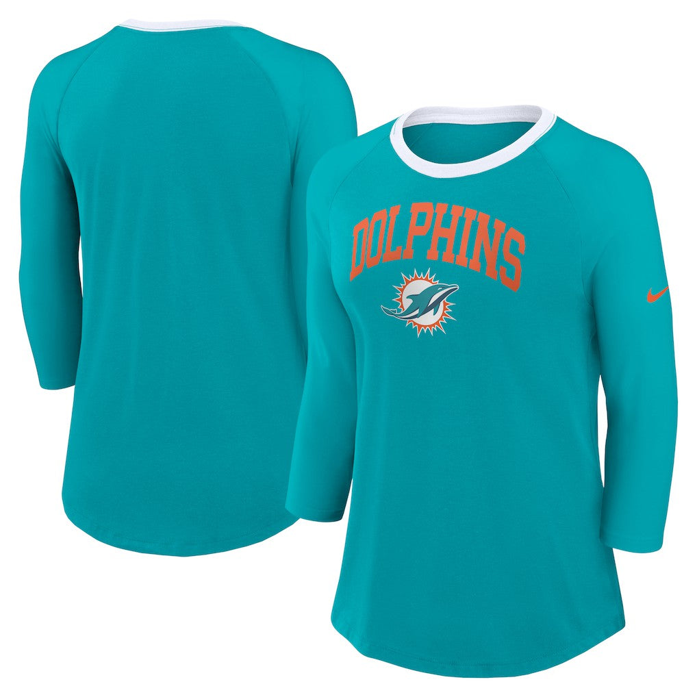 Miami Dolphins Nike Women's 3/4 Sleeve Raglan Fashion Top