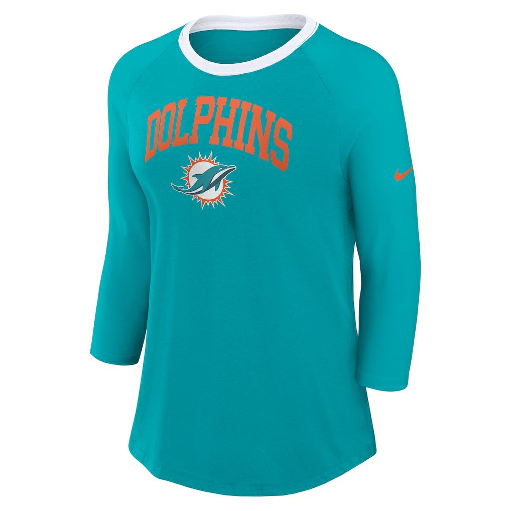 Miami Dolphins Nike Women's 3/4 Sleeve Raglan Fashion Top