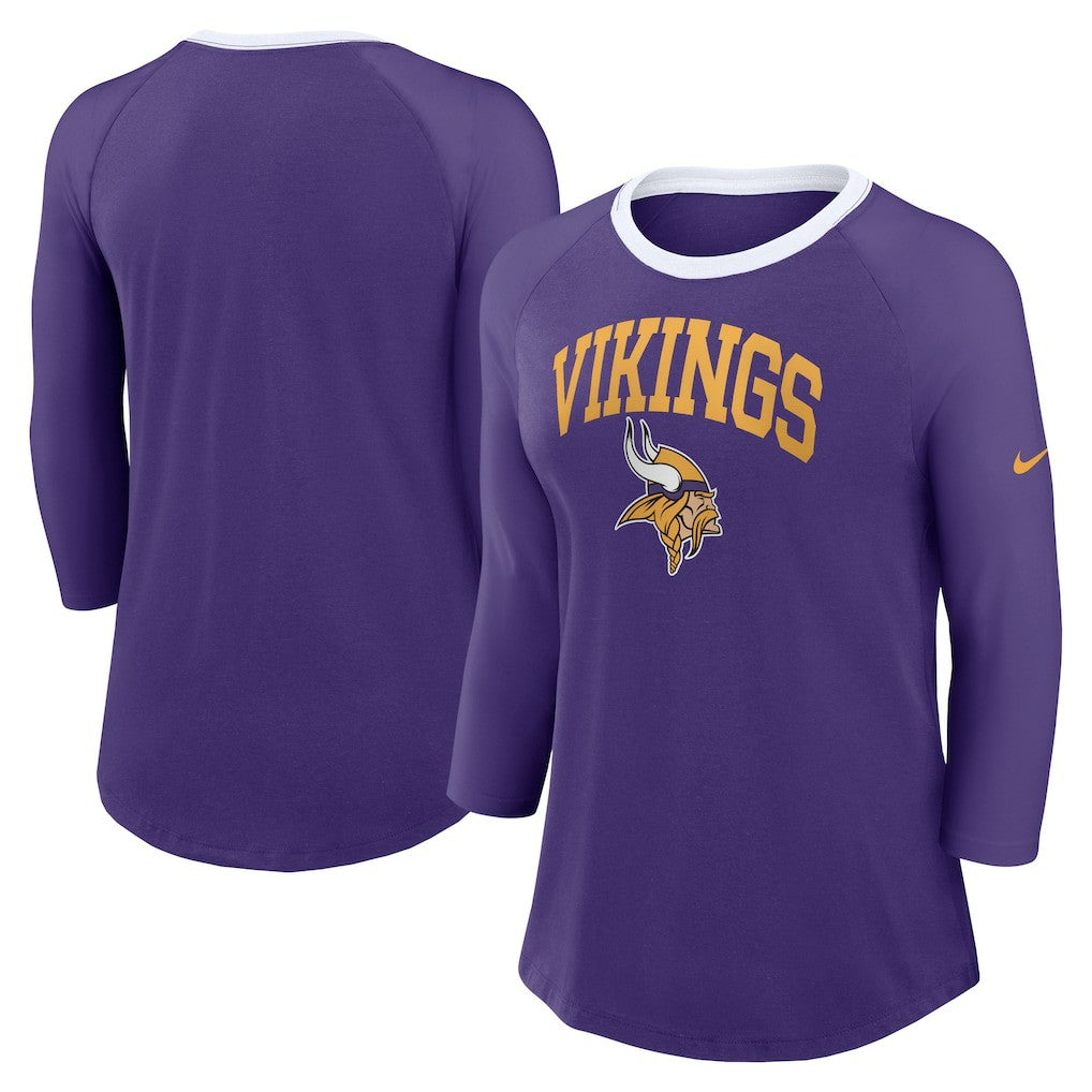 Minnesota Vikings Nike Women's 3/4 Sleeve Raglan Fashion Top