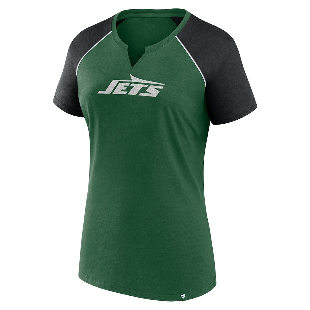 New York Jets Fanatics Women's Glittered Primary Raglan T-Shirt