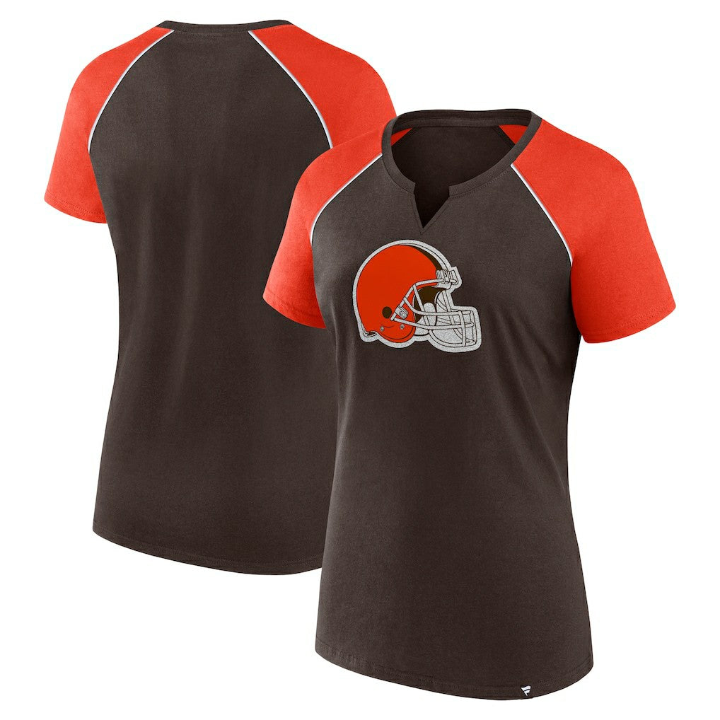 Cleveland Browns Fanatics Women's Glittered Primary Raglan T-Shirt