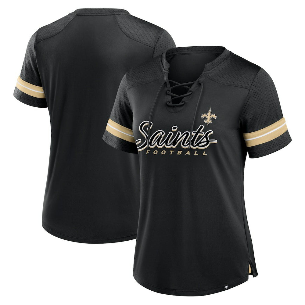 New Orleans Saints Fanatics Women's Play Script Lace-Up T-Shirt
