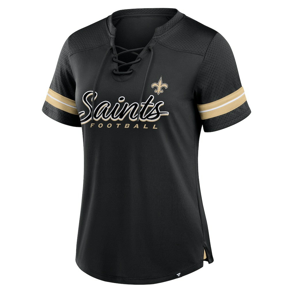 New Orleans Saints Fanatics Women's Play Script Lace-Up T-Shirt