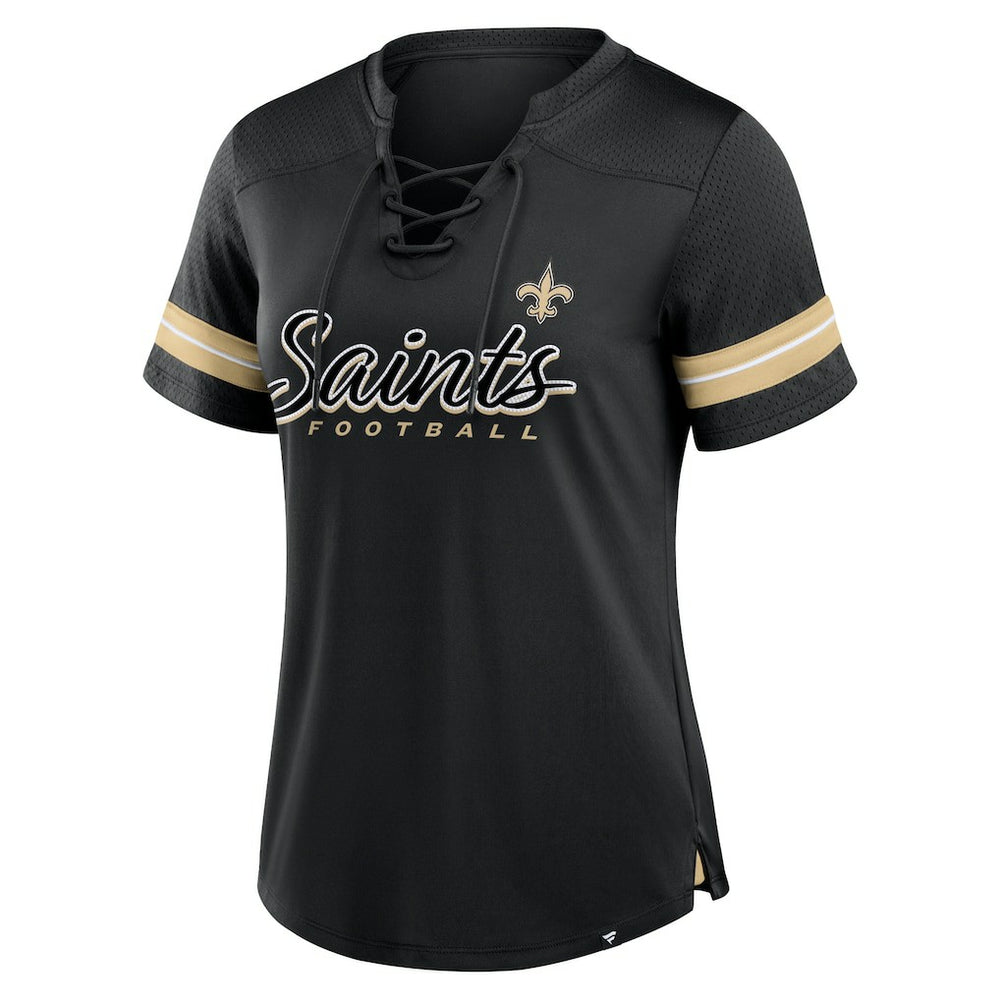 New Orleans Saints Fanatics Women's Play Script Lace-Up T-Shirt