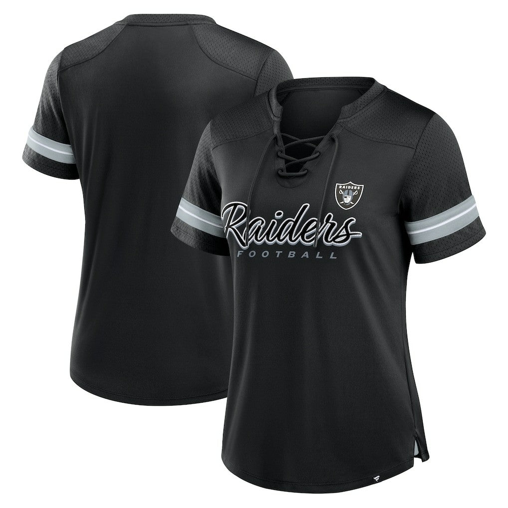 Las Vegas Raiders Fanatics Women's Play Script Lace-Up T-Shirt