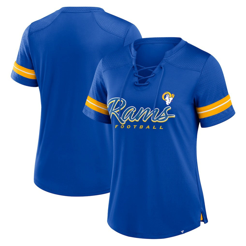 Los Angeles Rams Fanatics Women's Play Script Lace-Up T-Shirt