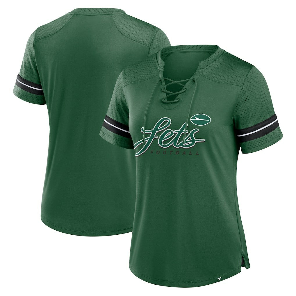 New York Jets Fanatics Women's Play Script Lace-Up T-Shirt