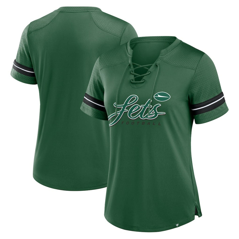 New York Jets Fanatics Women's Play Script Lace-Up T-Shirt