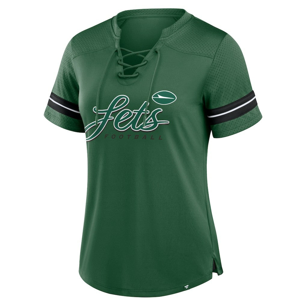 New York Jets Fanatics Women's Play Script Lace-Up T-Shirt