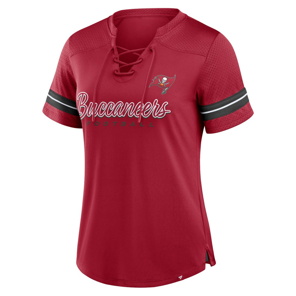 Tampa Bay Buccaneers Fanatics Women's Play Script Lace-Up T-Shirt