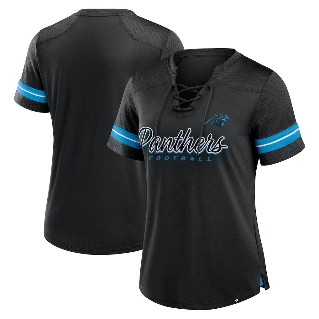 Carolina Panthers Fanatics Women's Play Script Lace-Up T-Shirt