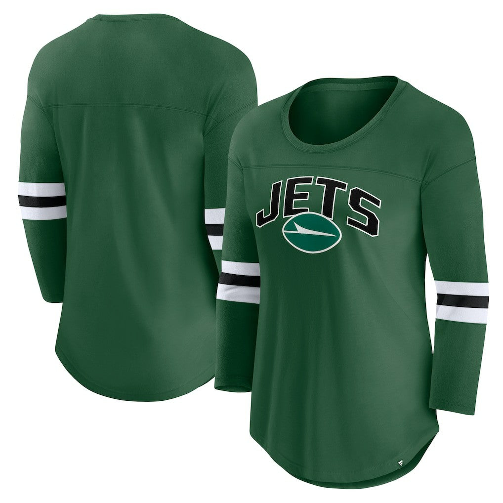 New York Jets Fanatics Women's First Team Arch Logo 3/4 Sleeve T-Shirt