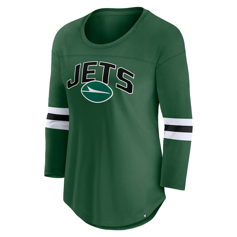 New York Jets Fanatics Women's First Team Arch Logo 3/4 Sleeve T-Shirt