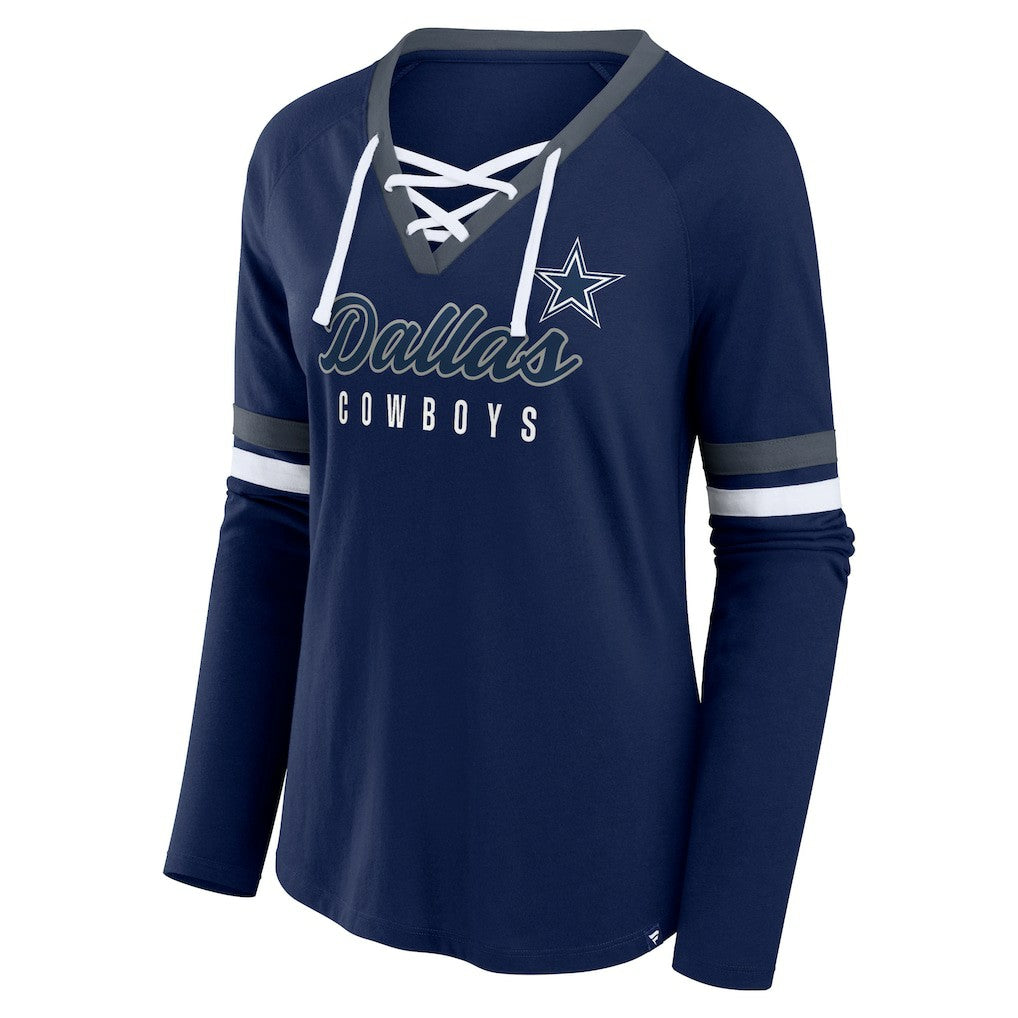 Dallas Cowboys Fanatics Women's Won and Done Lace-Up Long Sleeve Fashion Top