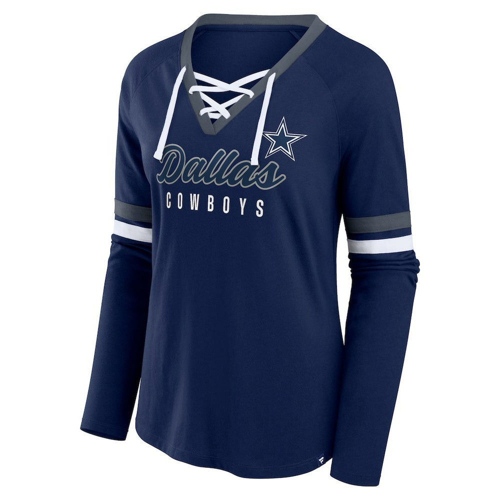 Dallas Cowboys Fanatics Women's Won and Done Lace-Up Long Sleeve Fashion Top