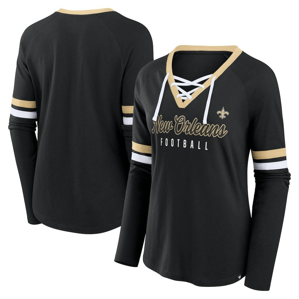 New Orleans Saints Fanatics Women's Won and Done Lace-Up Long Sleeve Fashion Top
