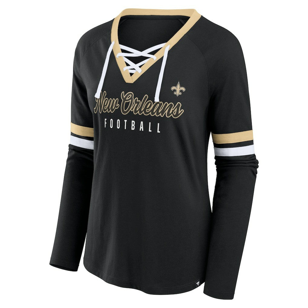 New Orleans Saints Fanatics Women's Won and Done Lace-Up Long Sleeve Fashion Top