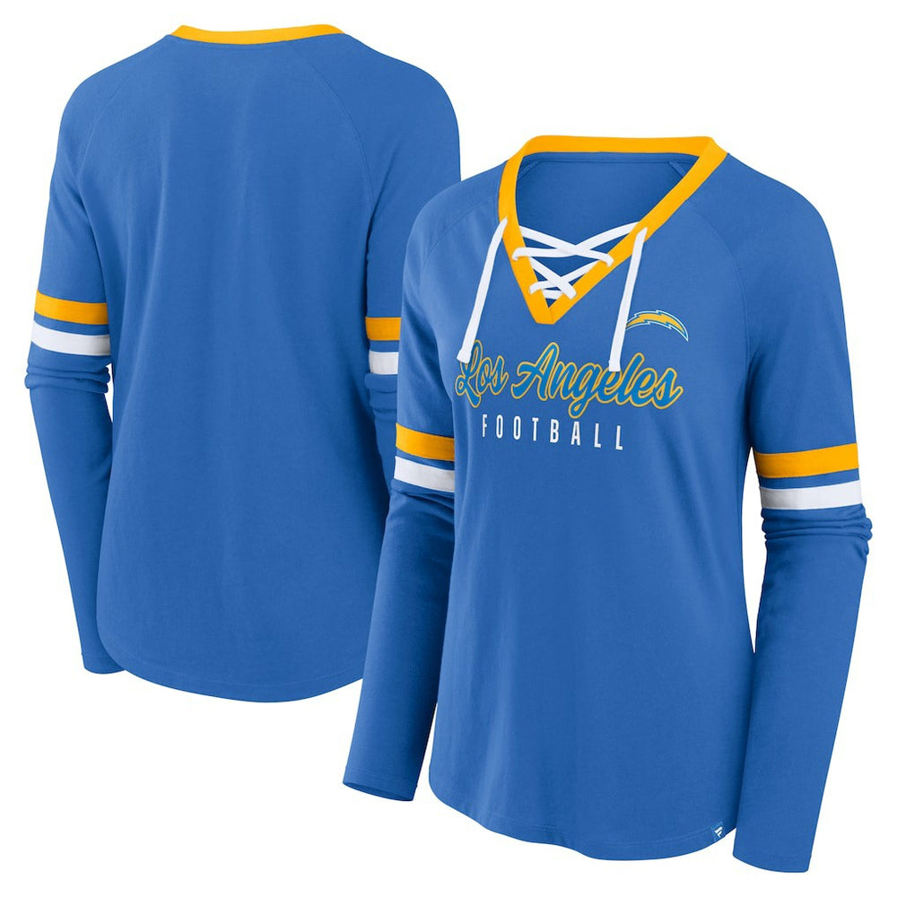 Los Angeles Chargers Fanatics Women's Won and Done Lace-Up Long Sleeve Fashion Top