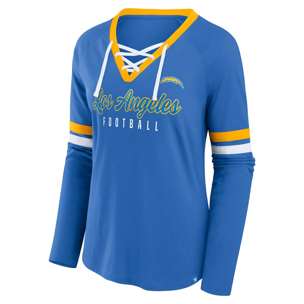 Los Angeles Chargers Fanatics Women's Won and Done Lace-Up Long Sleeve Fashion Top
