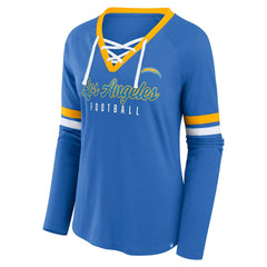 Los Angeles Chargers Fanatics Women's Won and Done Lace-Up Long Sleeve Fashion Top