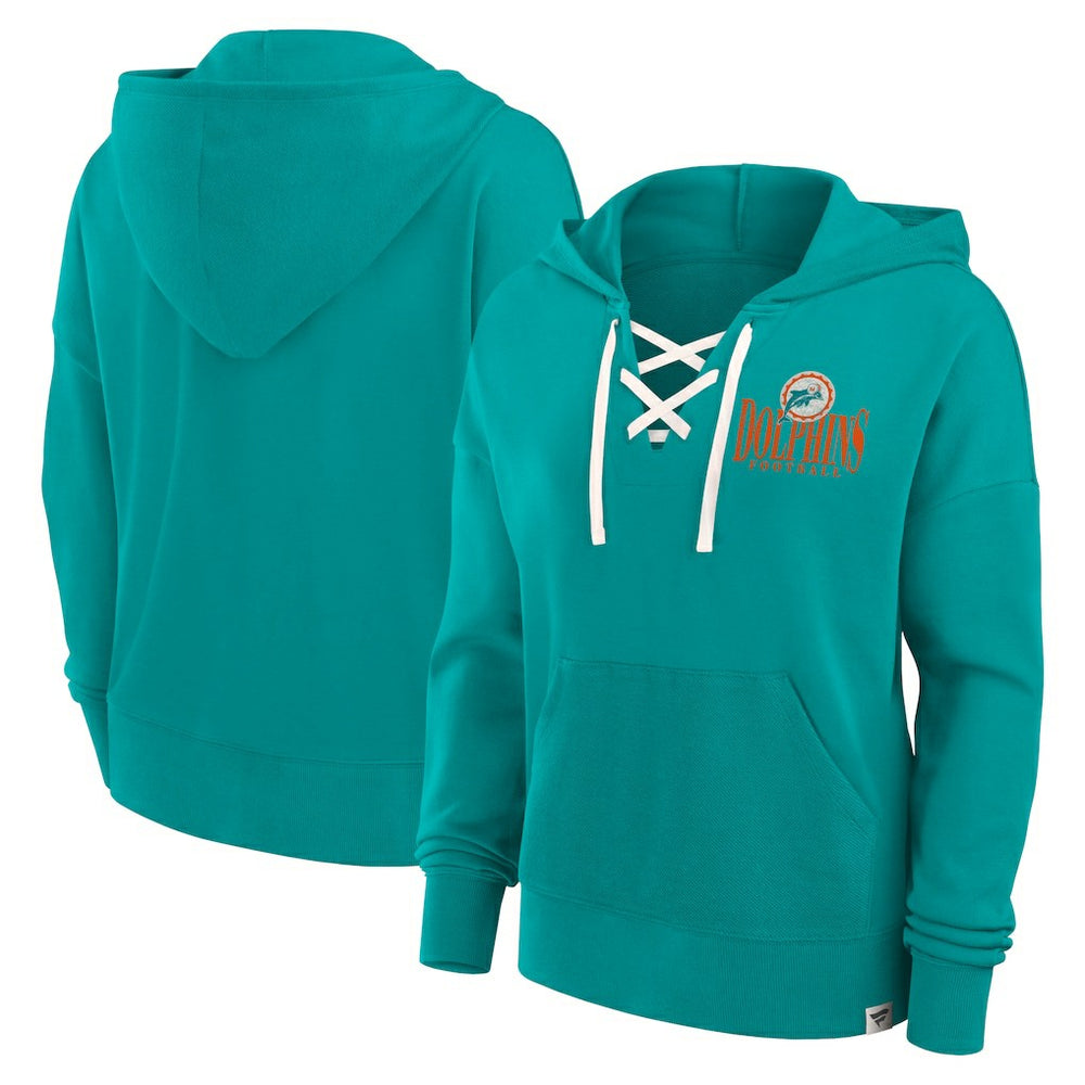 Miami Dolphins Fanatics Women's Blitz Left Lace-Up Pullover Hoodie