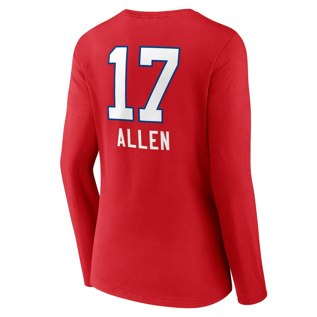Buffalo Bills  Josh Allen  Women's Team Wordmark Player Name & Number Long Sleeve V-Neck T-Shirt