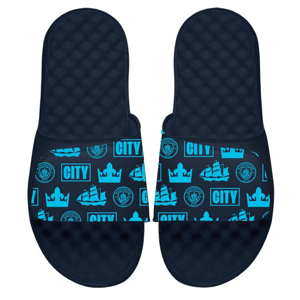 Manchester City ISlide Youth Glyph Pattern Slide Sandals Navy