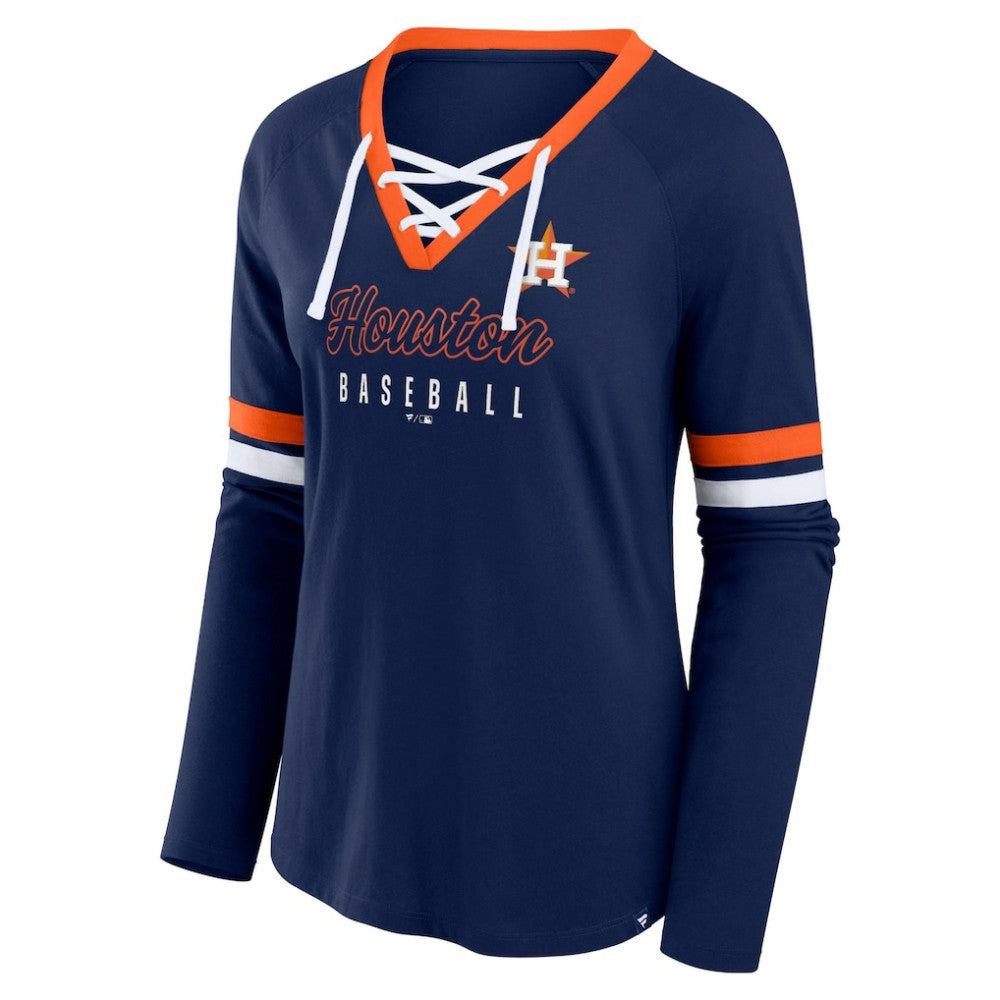 Houston Astros Fanatics Women's Won & Done Raglan Lace-Up Long Sleeve T-Shirt | MLB Sale