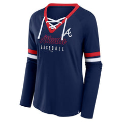 Atlanta Braves Fanatics Women's Won & Done Raglan Lace-Up Long Sleeve T-Shirt | MLB Shop