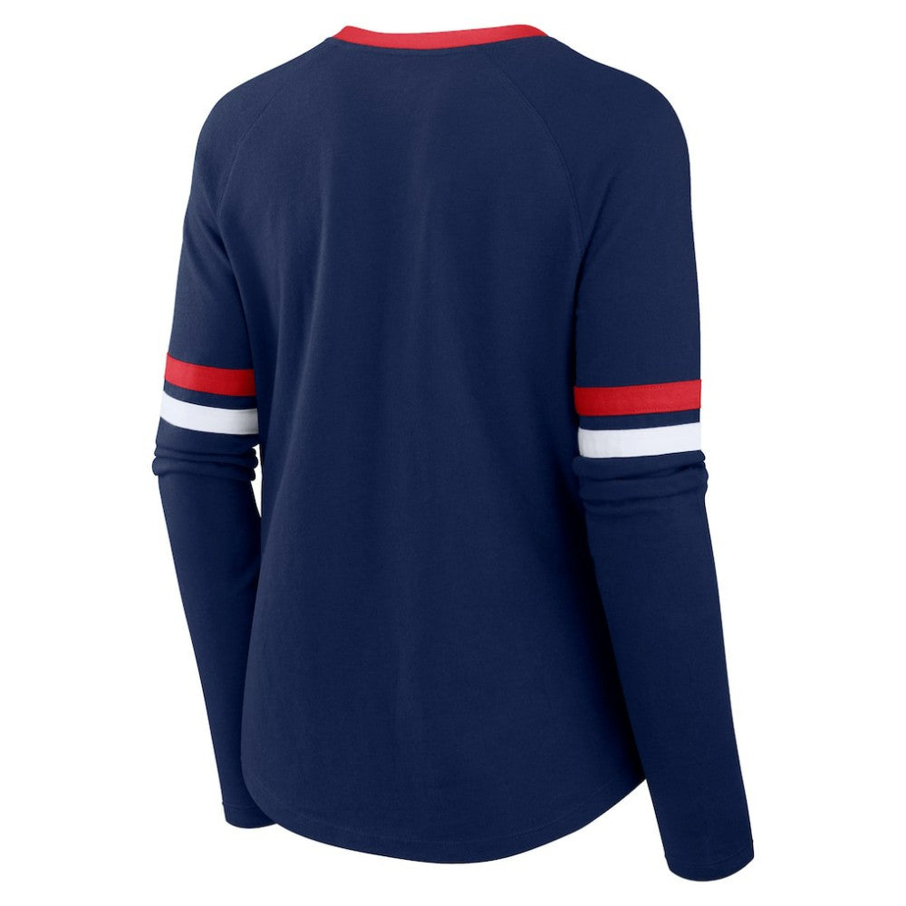 Atlanta Braves Fanatics Women's Won & Done Raglan Lace-Up Long Sleeve T-Shirt | MLB Shop