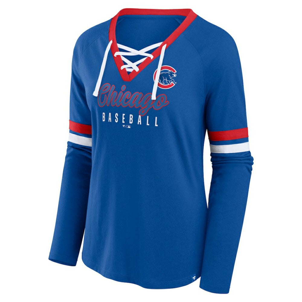 Chicago Cubs Fanatics Women's Won & Done Raglan Lace-Up Long Sleeve T-Shirt | MLB US