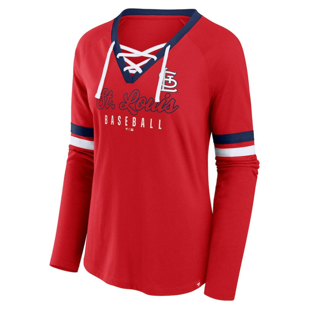 St. Louis Cardinals Fanatics Women's Won & Done Raglan Lace-Up Long Sleeve T-Shirt | MLB For sale