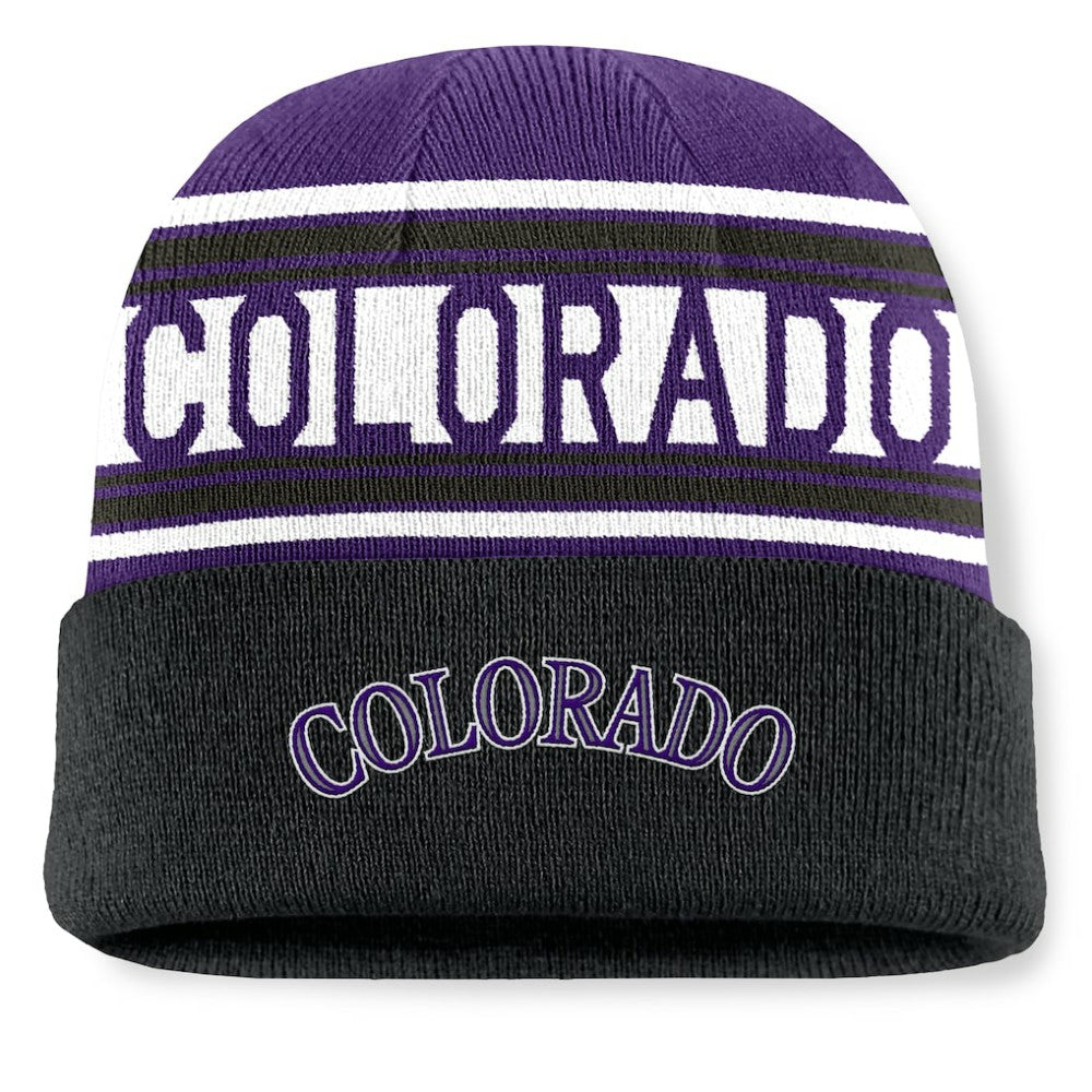 Colorado Rockies Fanatics Fundamental Team Stripe Cuffed Knit Hat | MLB Sale
