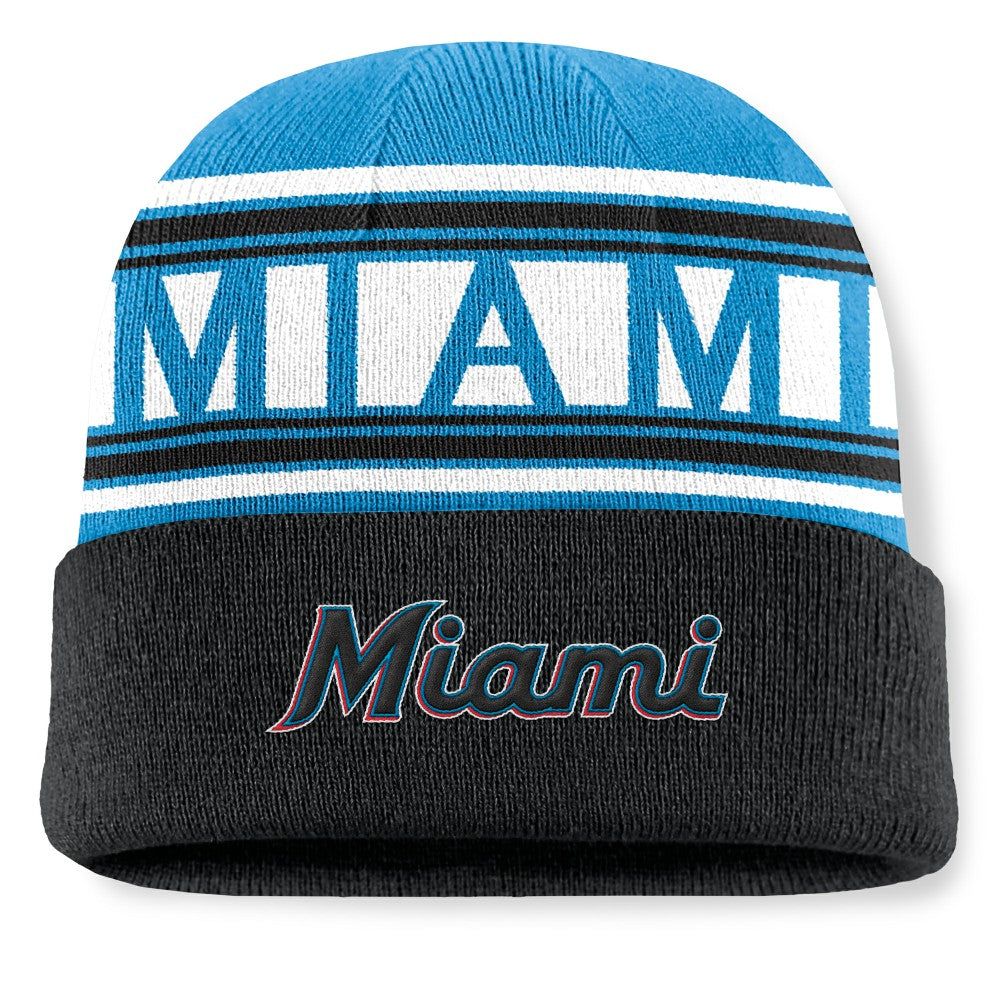 Miami Marlins Fanatics Fundamental Team Stripe Cuffed Knit Hat | MLB New