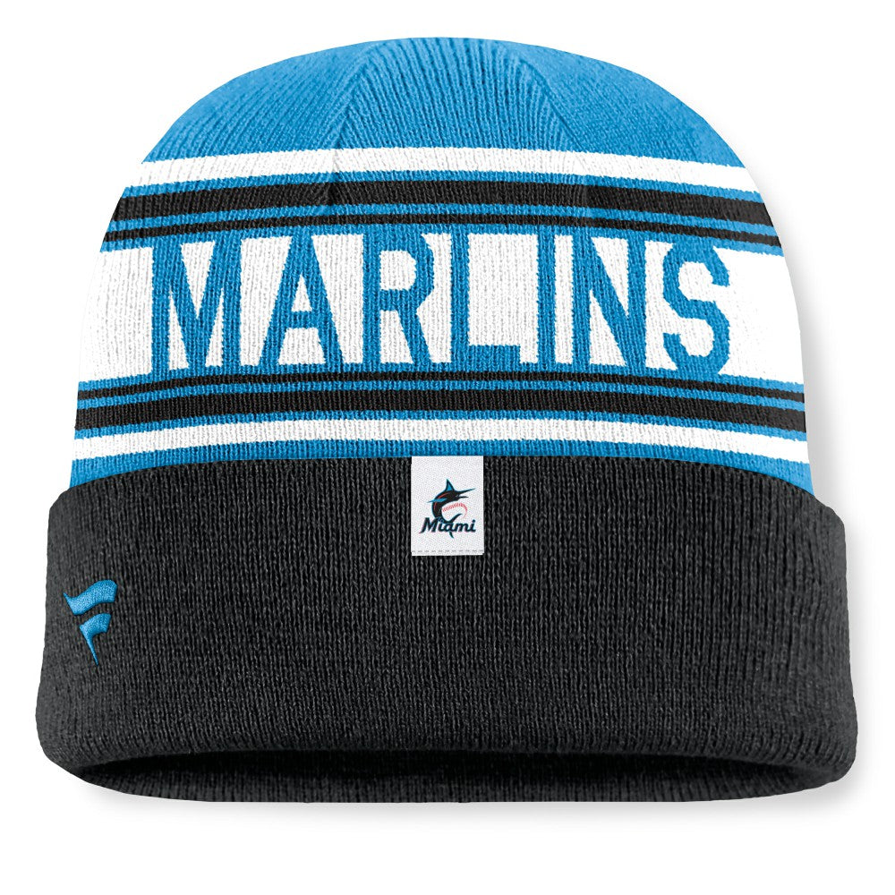 Miami Marlins Fanatics Fundamental Team Stripe Cuffed Knit Hat | MLB New