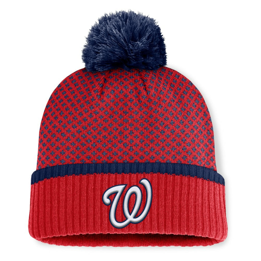 Washington Nationals Fanatics Women's Fundamental Jacquard Cuffed Knit Hat with Pom | MLB For sale