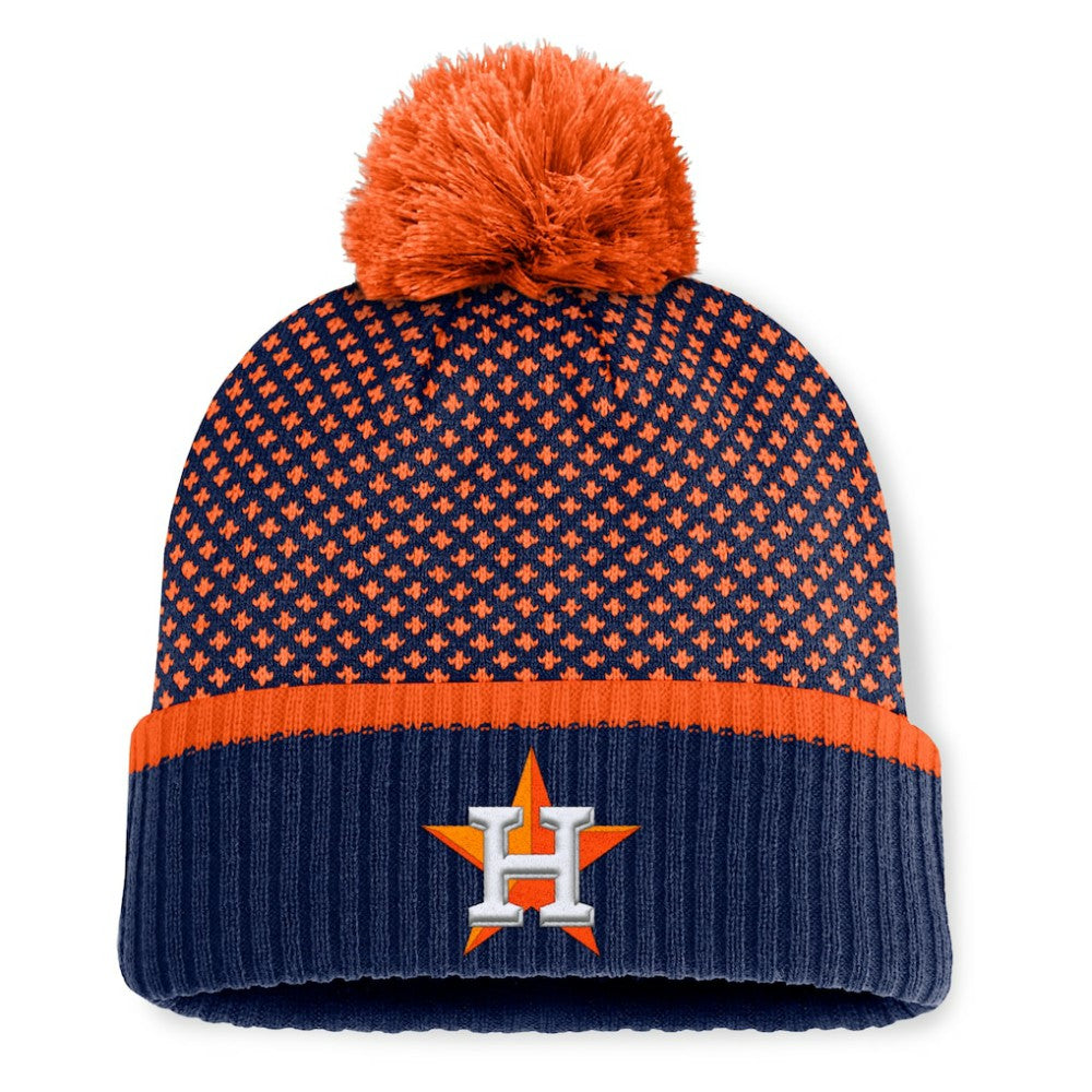 Houston Astros Fanatics Women's Fundamental Jacquard Cuffed Knit Hat with Pom | MLB On Sale