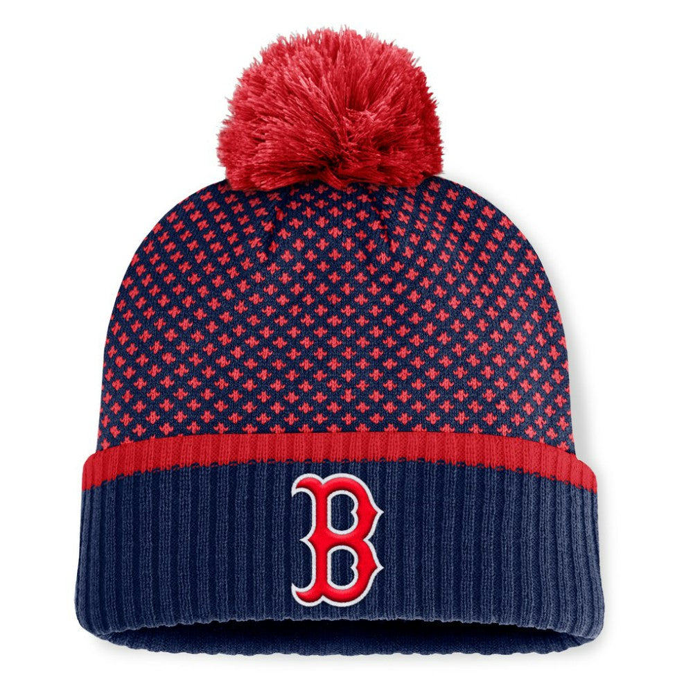 Boston Red Sox Fanatics Women's Fundamental Jacquard Cuffed Knit Hat with Pom | MLB Near me