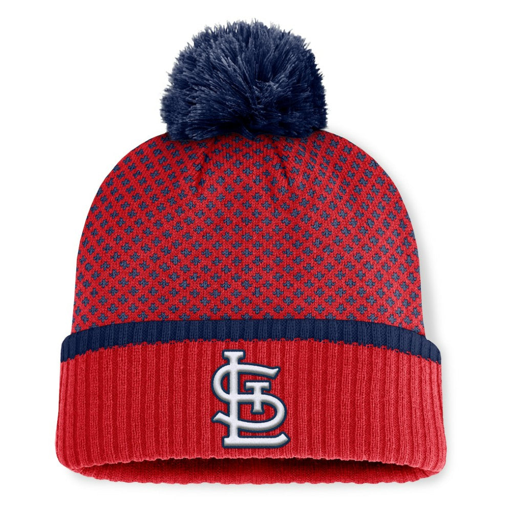 St. Louis Cardinals Fanatics Women's Fundamental Jacquard Cuffed Knit Hat with Pom | MLB Discount