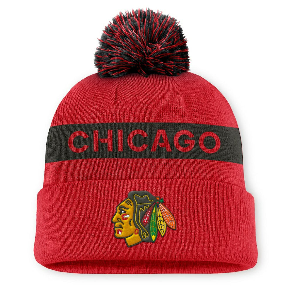 Chicago Blackhawks Fanatics Women's Authentic Pro Rink Cuffed Knit Hat with Pom Outlet
