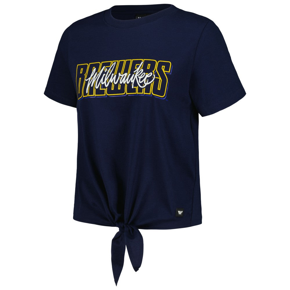 Milwaukee Brewers The Wild Collective Women's Twist Front T-Shirt | MLB Sale