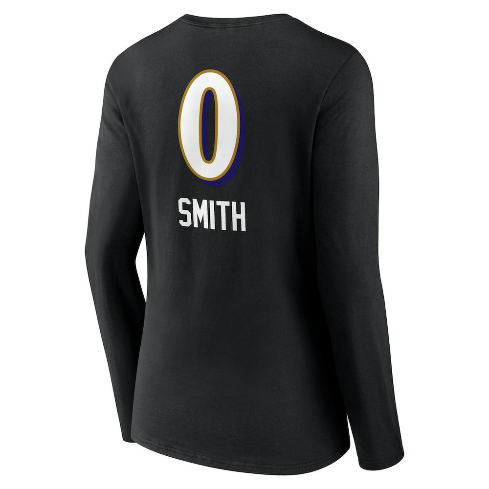 Baltimore Ravens  Roquan Smith  Women's Team Wordmark Player Name & Number Long Sleeve V-Neck T-Shirt