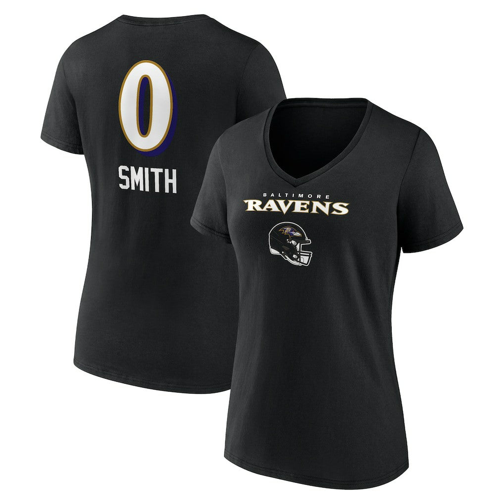 Baltimore Ravens  Roquan Smith  Women's Team Wordmark Player Name & Number V-Neck T-Shirt