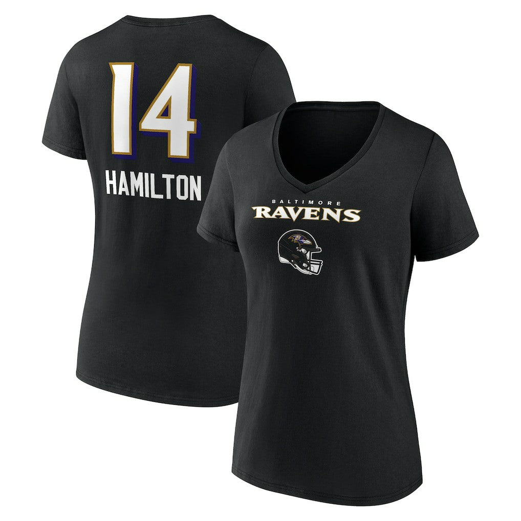 Baltimore Ravens  Kyle Hamilton  Women's Team Wordmark Player Name & Number V-Neck T-Shirt