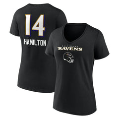 Baltimore Ravens  Kyle Hamilton  Women's Team Wordmark Player Name & Number V-Neck T-Shirt