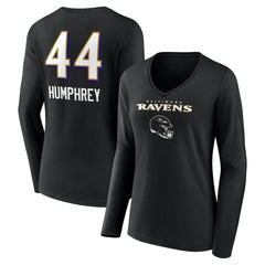 Baltimore Ravens  Marlon Humphrey  Women's Team Wordmark Player Name & Number Long Sleeve V-Neck T-Shirt