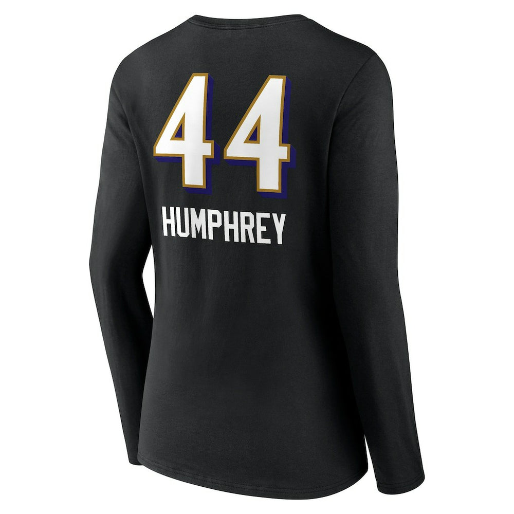 Baltimore Ravens  Marlon Humphrey  Women's Team Wordmark Player Name & Number Long Sleeve V-Neck T-Shirt