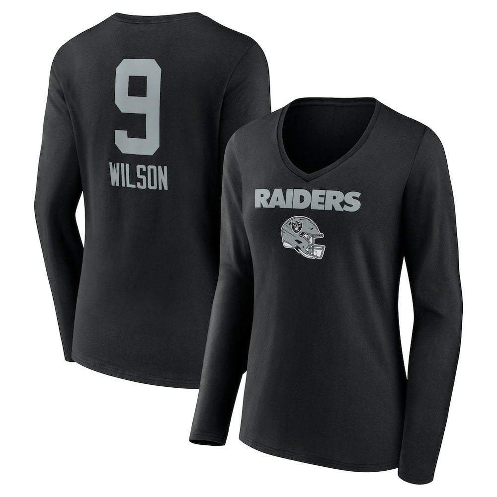 Las Vegas Raiders  Tyree Wilson  Women's Team Wordmark Player Name & Number Long Sleeve V-Neck T-Shirt